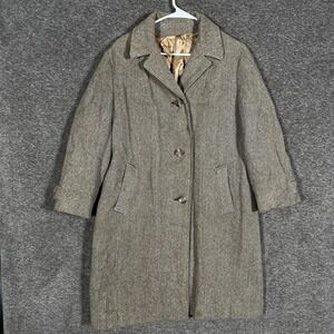 Vintage Hudsons‎ Bay Company Harris Tweed Coat Womens Large Brown Wool Check 60s